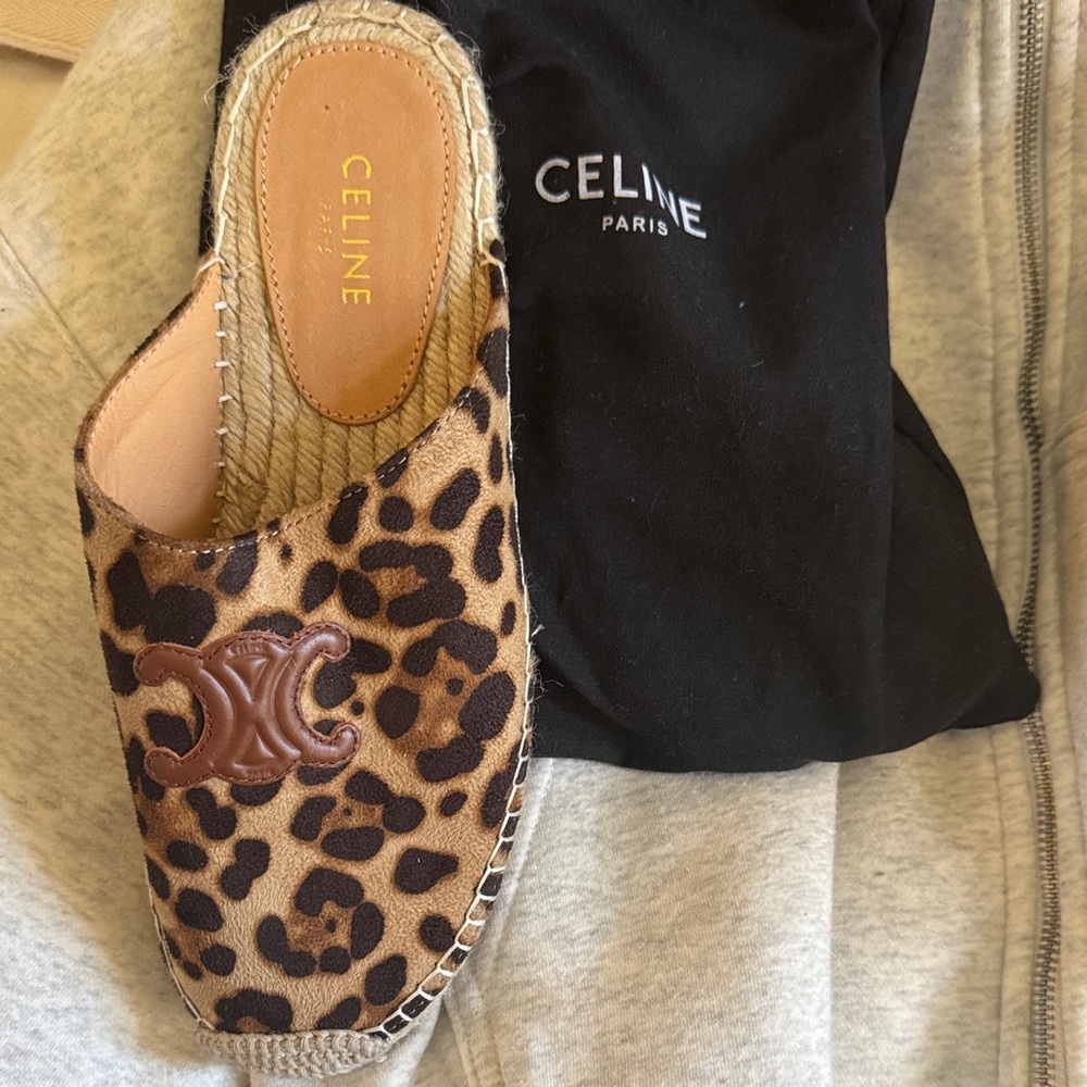Celine Leopard Print Espadrille Mule in Brown and Black